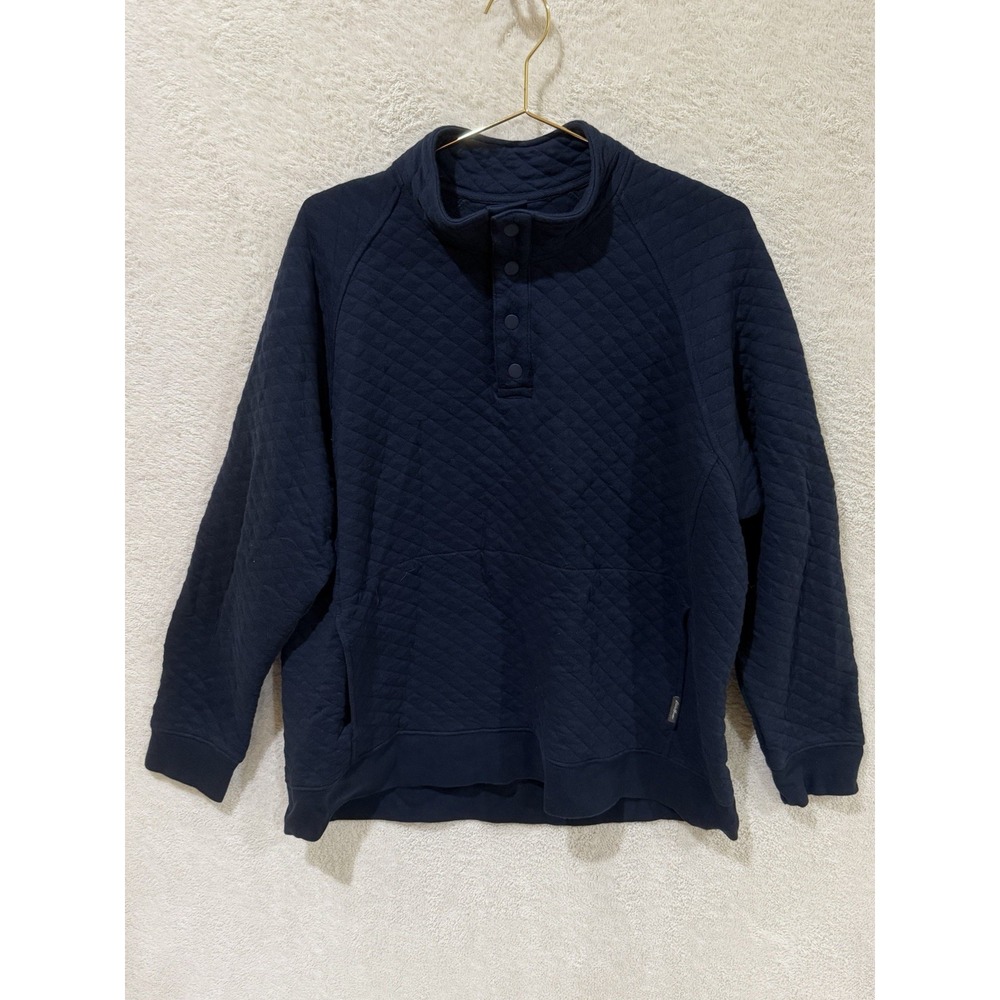 Eddie Bauer Sweater Mens XL Navy Quilted Snap Henley Pullover Mock Neck Cozy